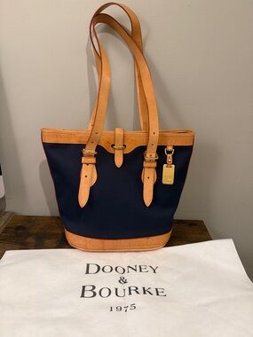 Dooney & Bourke Navy Tote with Tan Leather Trim